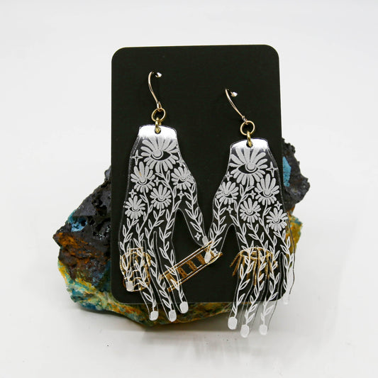 Lucite Floral Hand Earrings