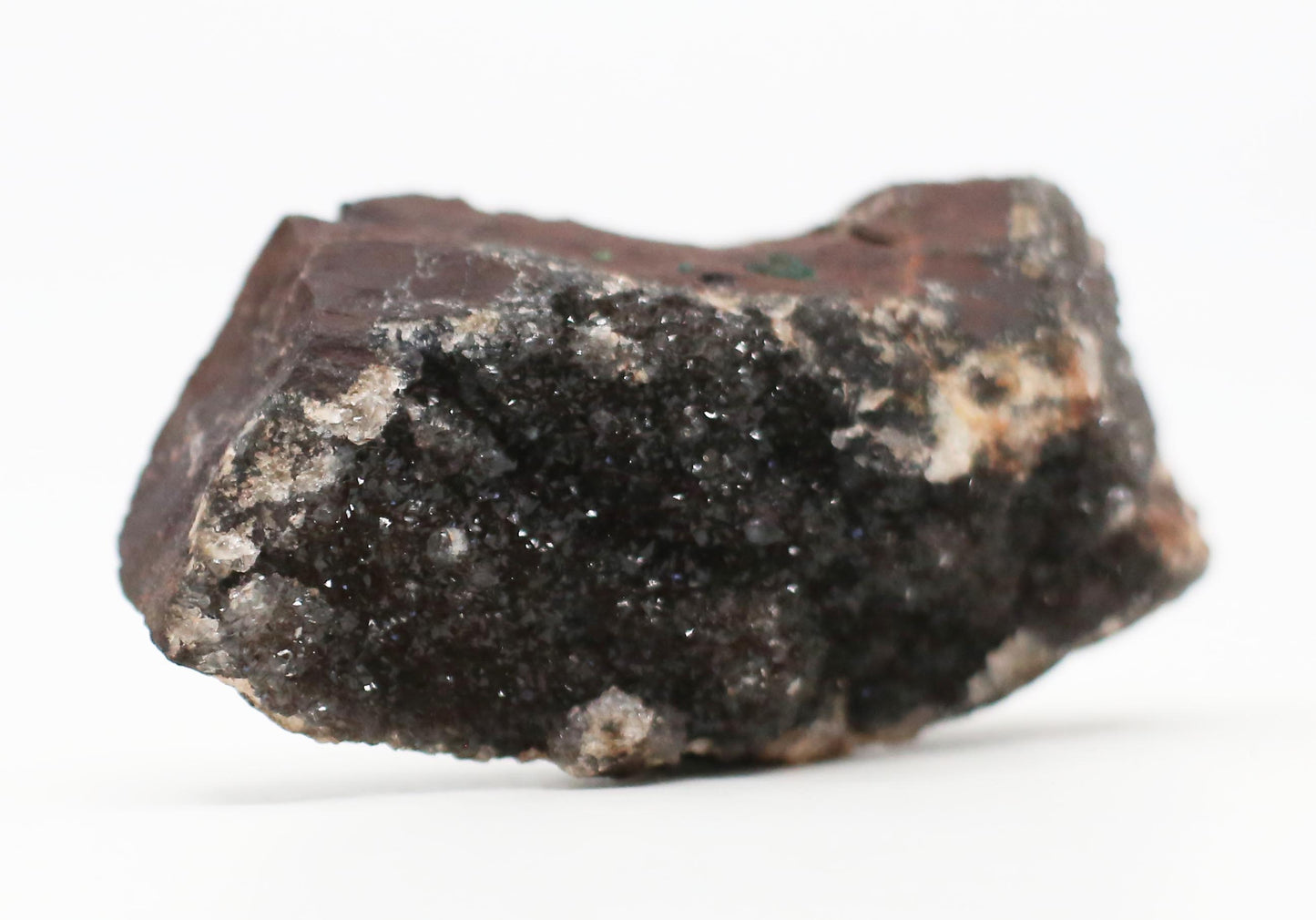 Natural Druzy Dolomite and Malachite on Hematite Matrix