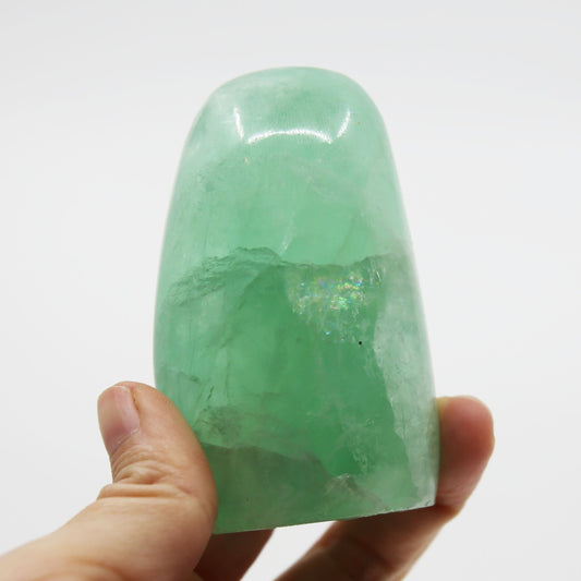 Green Fluorite Freeform with Rainbow Prisms