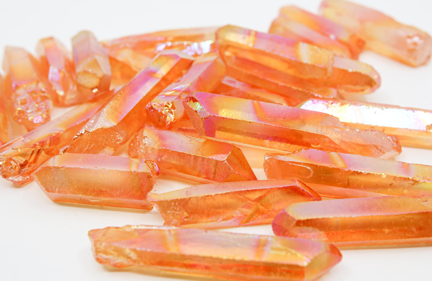 Tangerine Aura Quartz Points