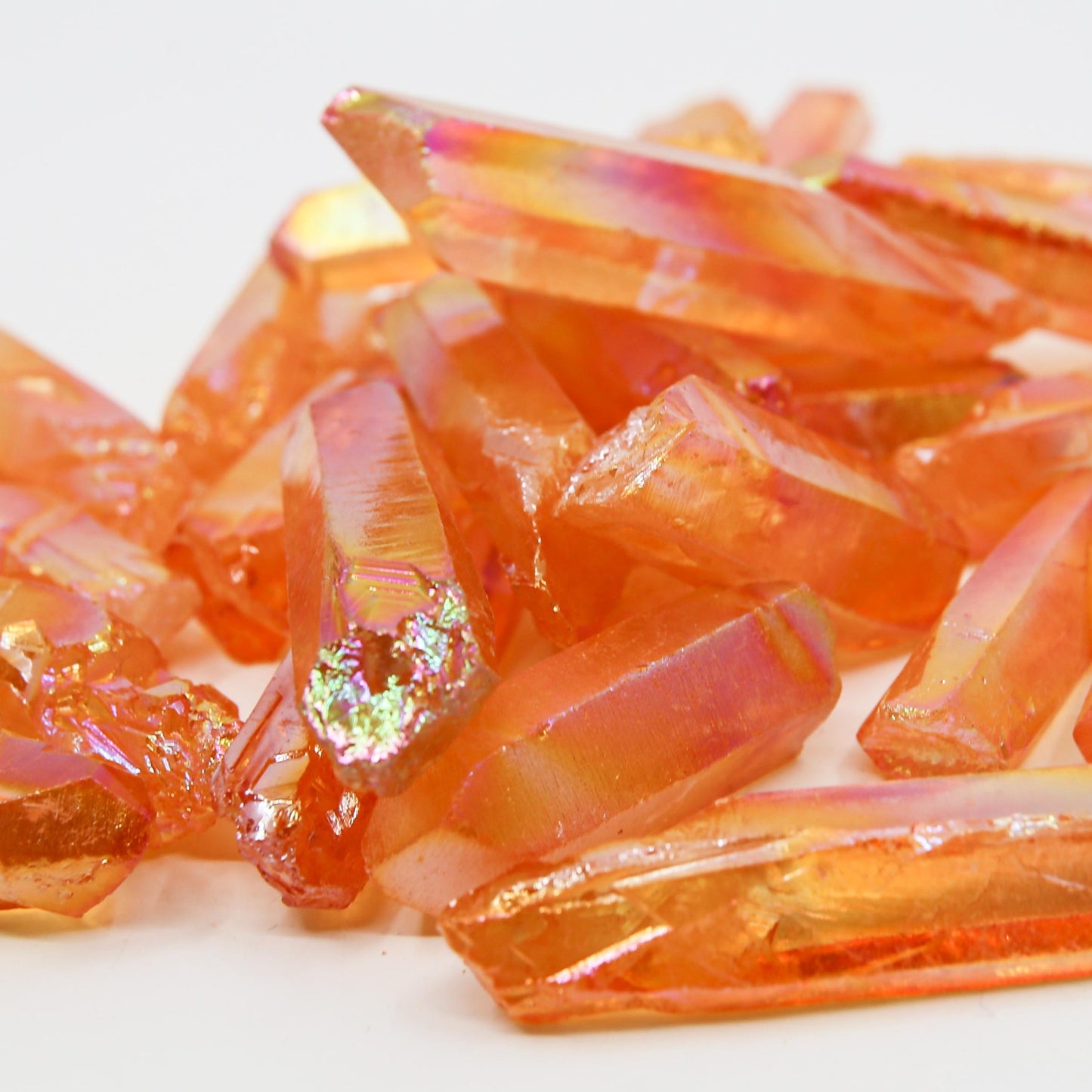 Tangerine Aura Quartz Points