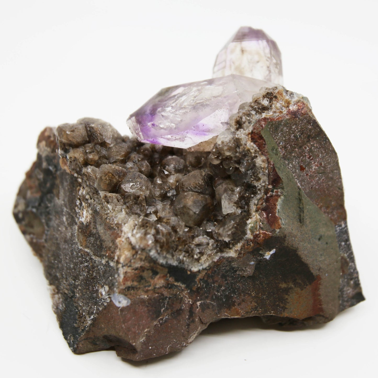 Brandberg Amethyst, Self-Healed, on Calcite and Basalt