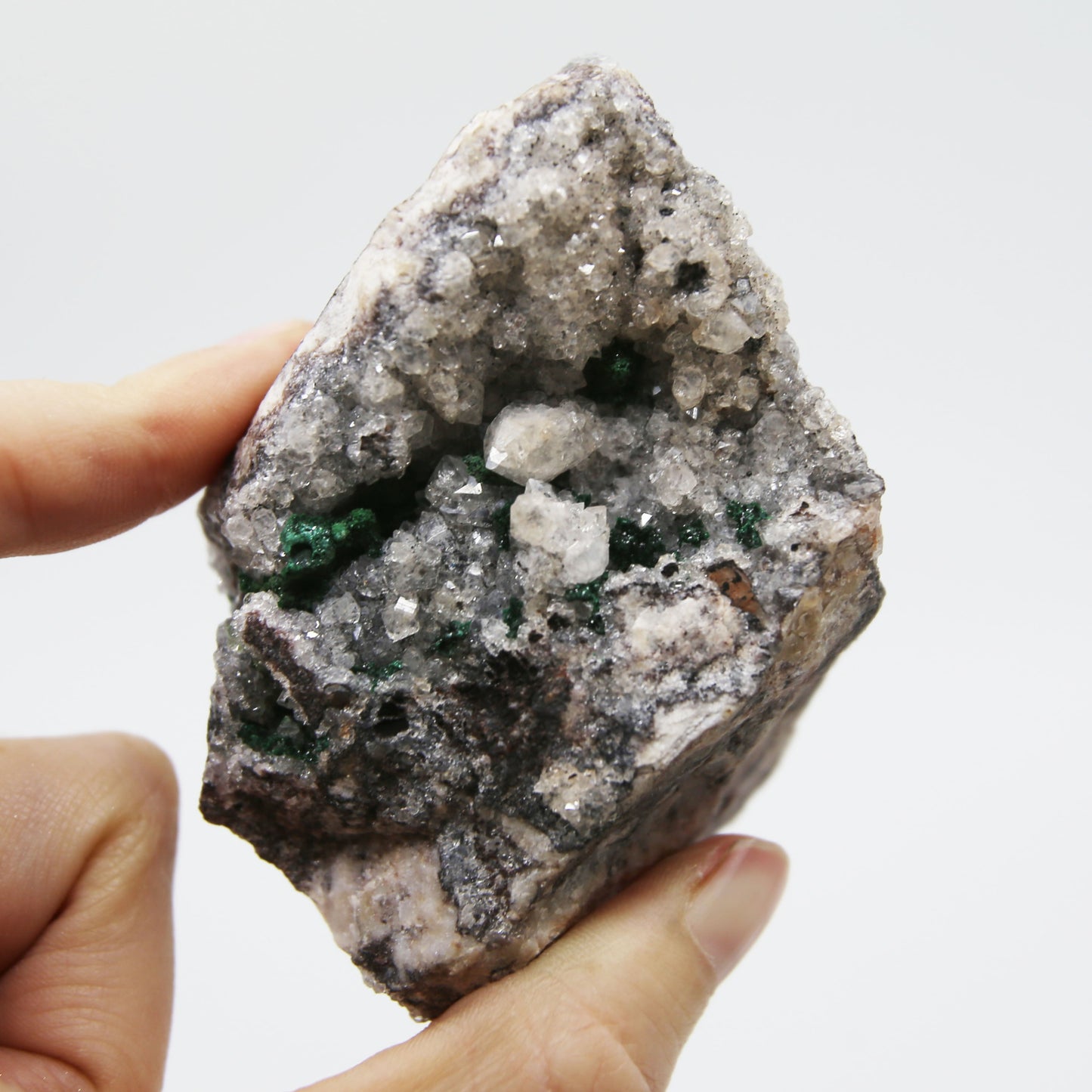 Malachite Calcite and Quartz Point Specimen