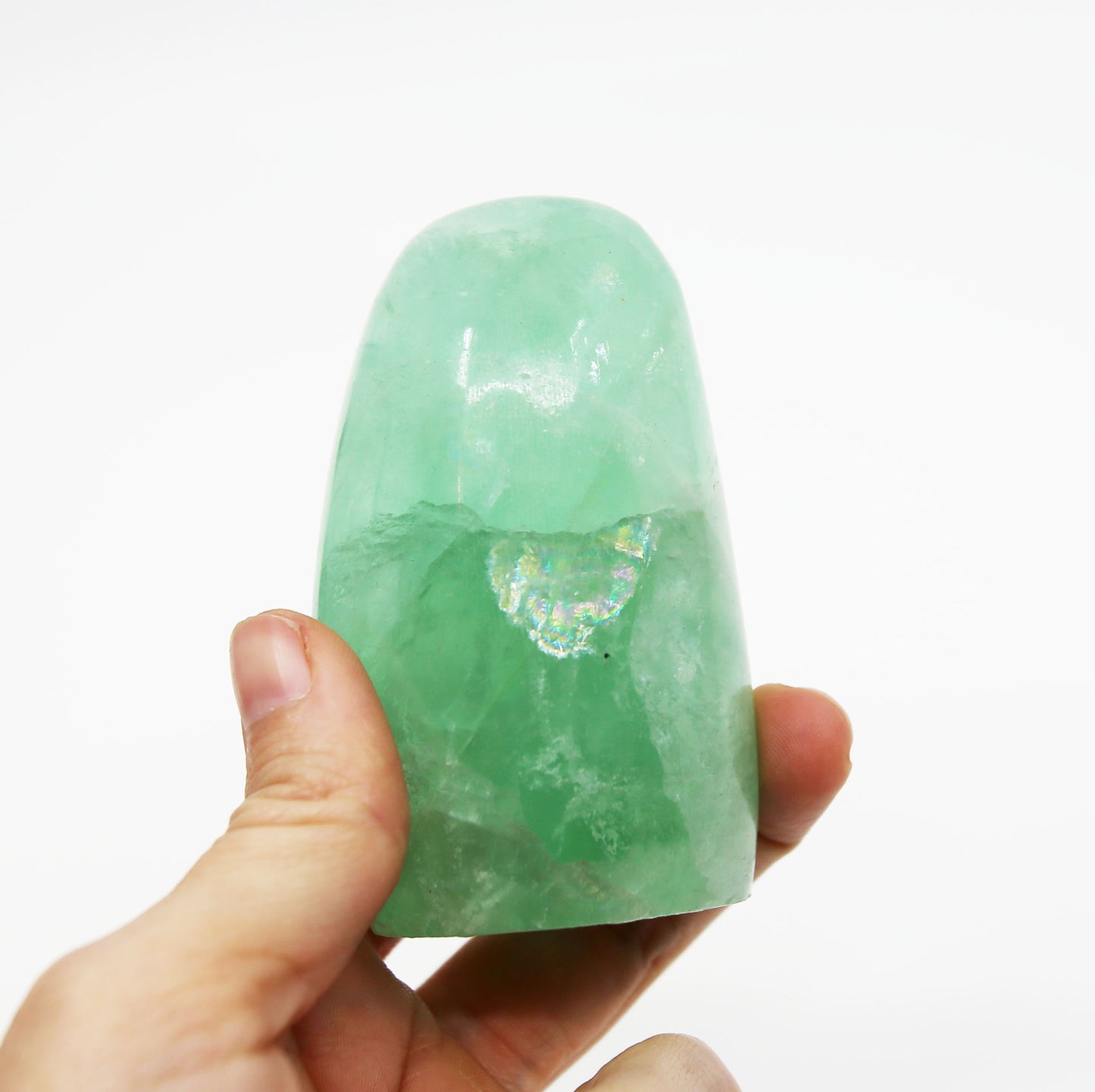 Green Fluorite Freeform with Rainbow Prisms