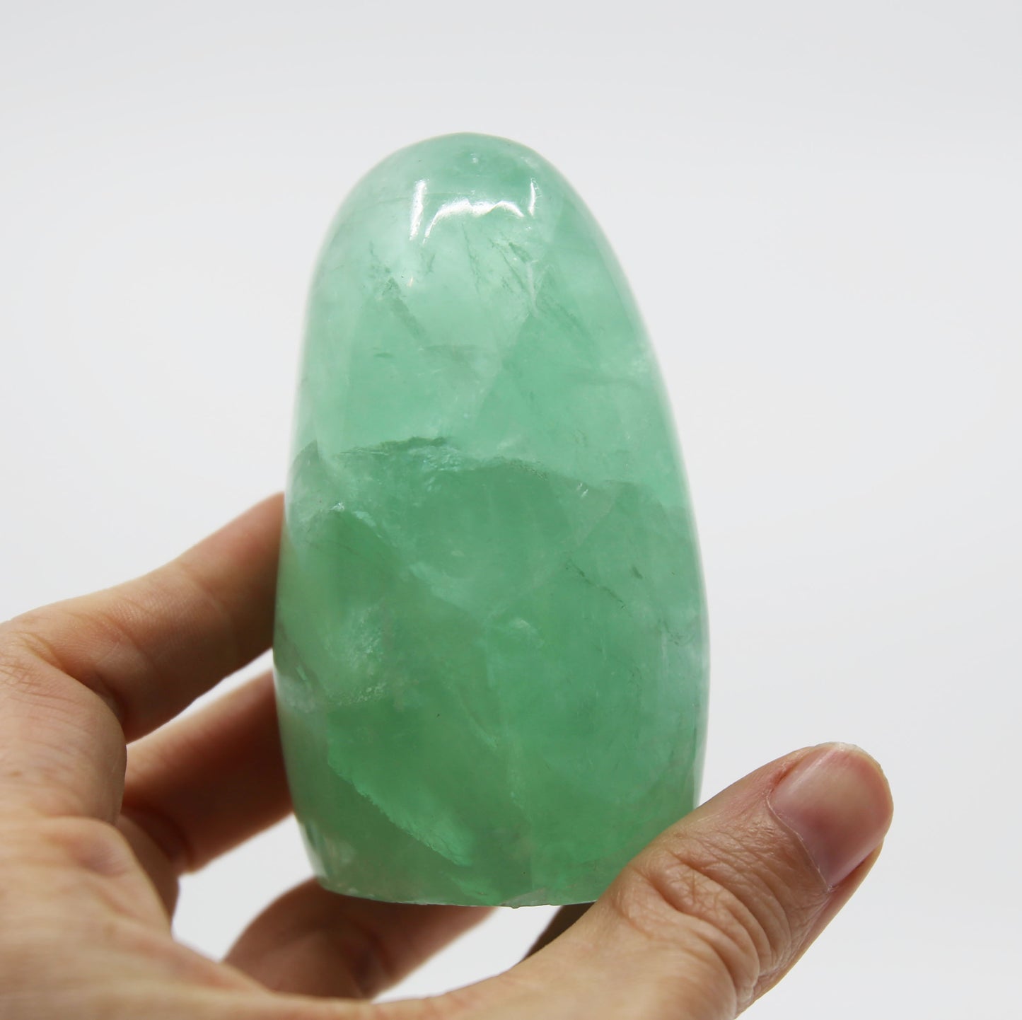Green Fluorite Freeform with Rainbow Prisms