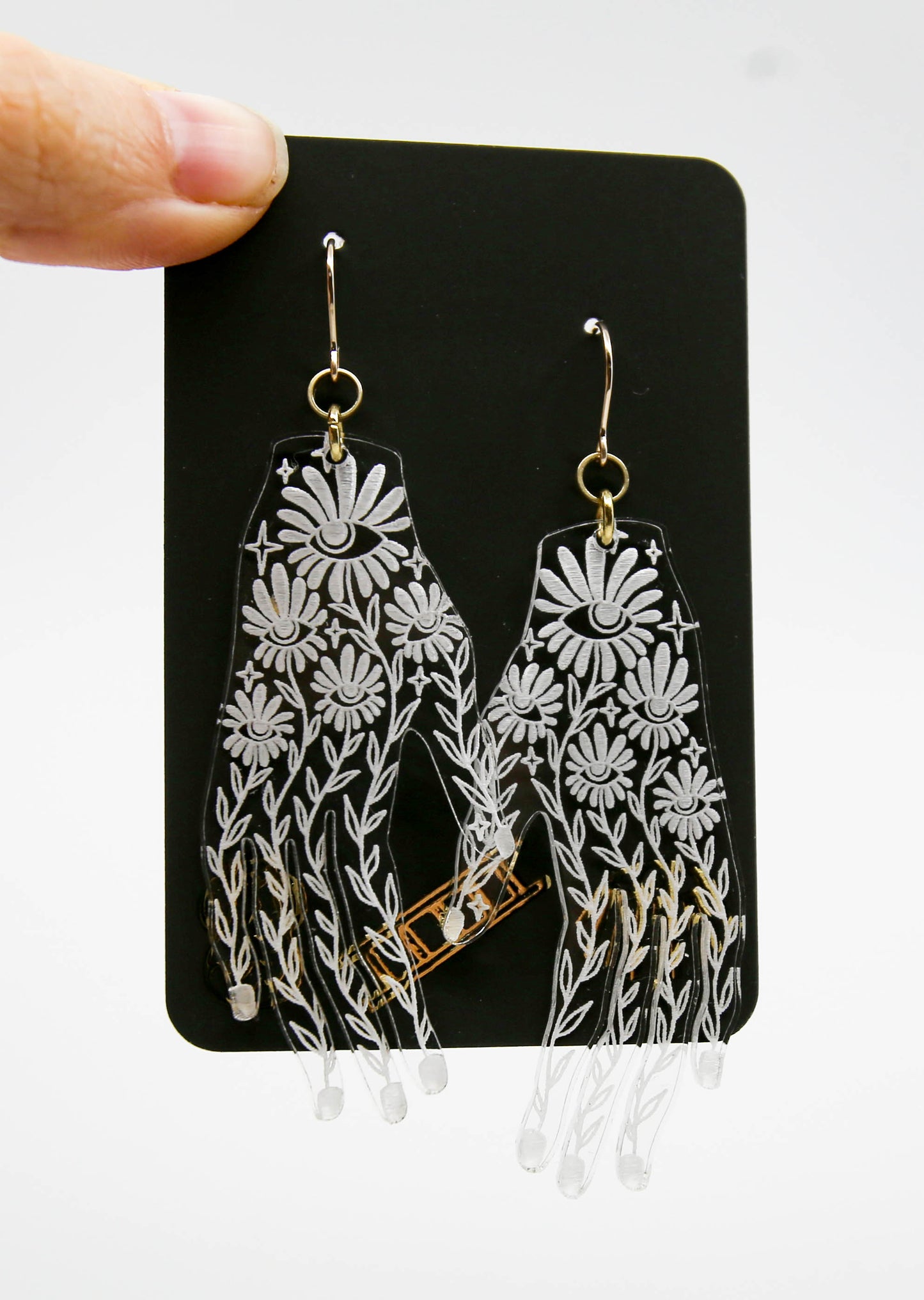 Lucite Floral Hand Earrings