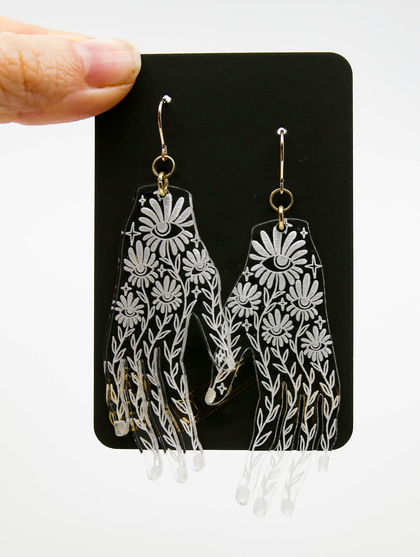 Lucite Floral Hand Earrings