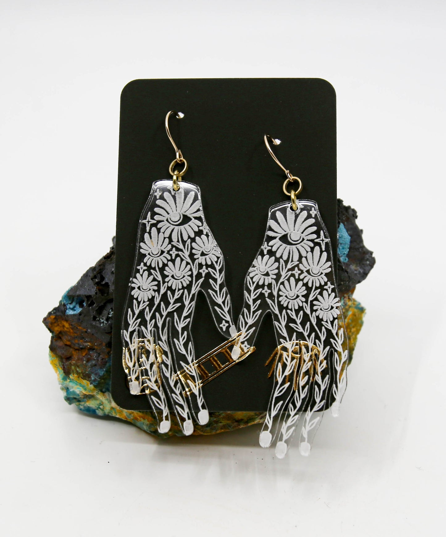 Lucite Floral Hand Earrings