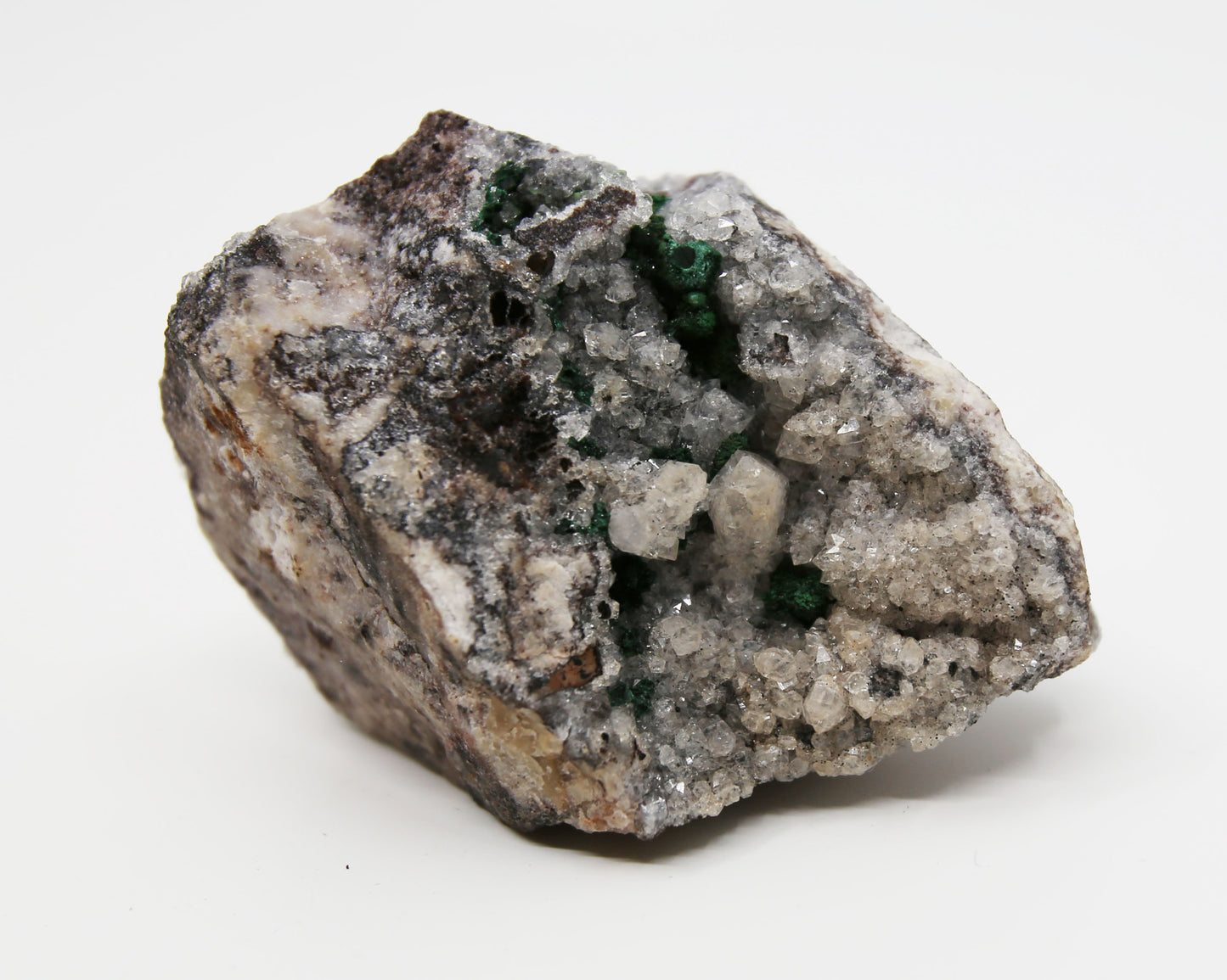 Malachite Calcite and Quartz Point Specimen