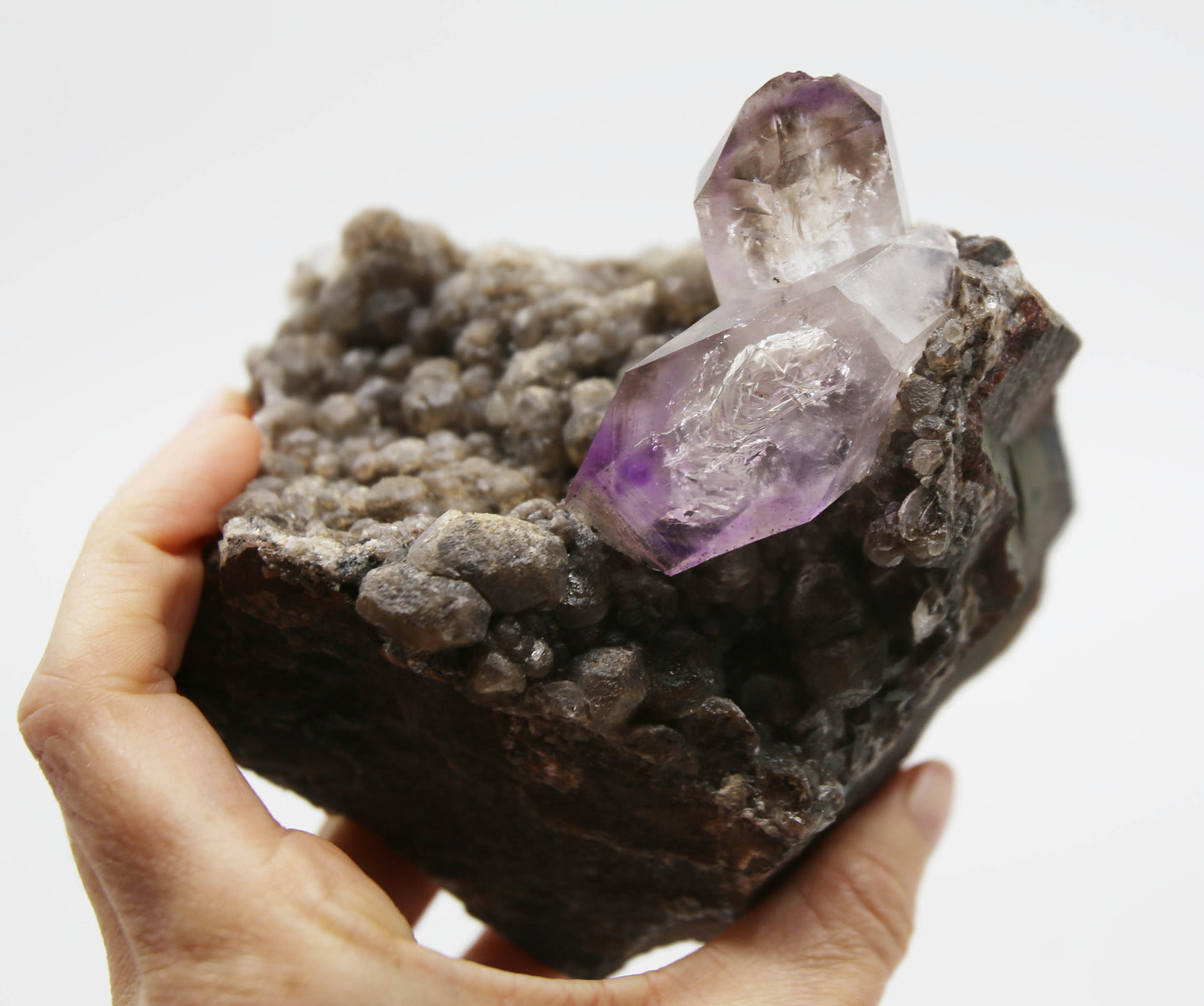 Brandberg Amethyst, Self-Healed, on Calcite and Basalt