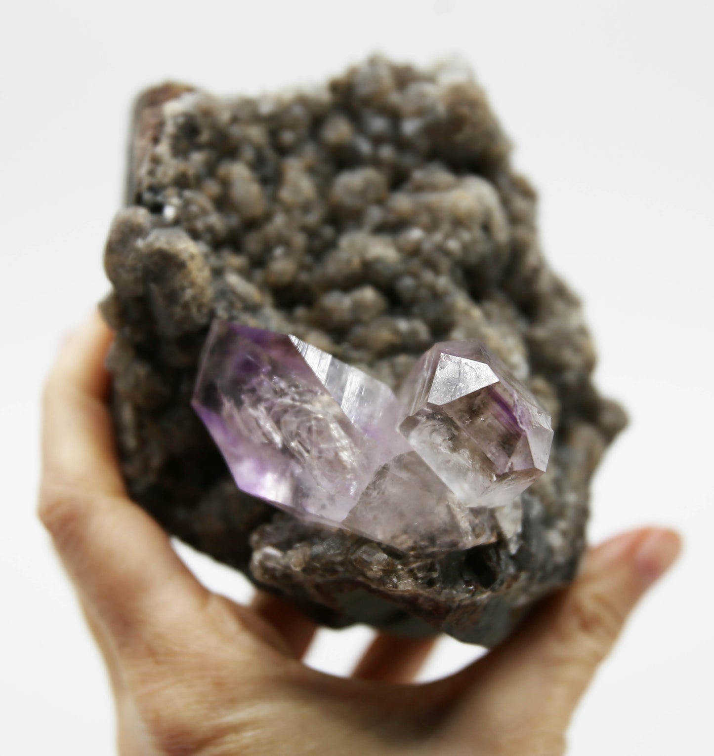 Brandberg Amethyst, Self-Healed, on Calcite and Basalt